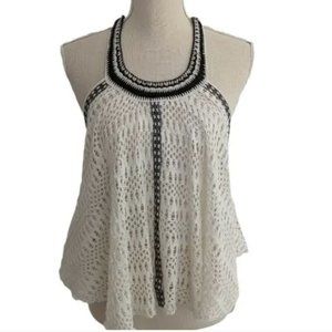 Free People White and Black Crochet Halter Top - Size M
